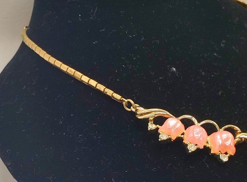 RARE COROCRAFT Pat Pend Lily Of The Valley Pink Moonstone Necklace Earrings Set - Picture 6 of 13