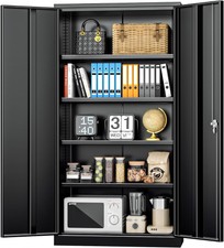 Black Metal Storage Cabinet Doors,72" Locking Steel Storage Cabinet with Shelves