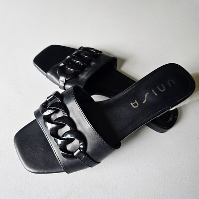Unisa Chain Slip On Flat Sandals Women's Size M Black