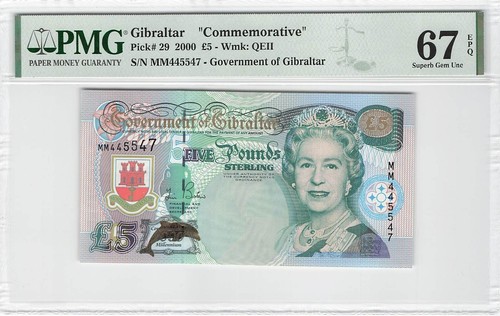 Gibraltar 5 Pounds 2000 P-29 "Gedenkmünze" PMG 67 EPQ