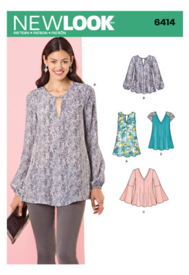 New Look Sewing Pattern 6414 Uncut Easy Pullover Tops Swing Shirt Womens 8-20