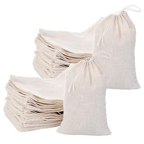 Sachets Mousseline Coton 8x10 Cm - Lot De 50 Sacs Réutilisables Avec Cordon Pour Thé, épices, Infusion - Qualité Alimentaire
