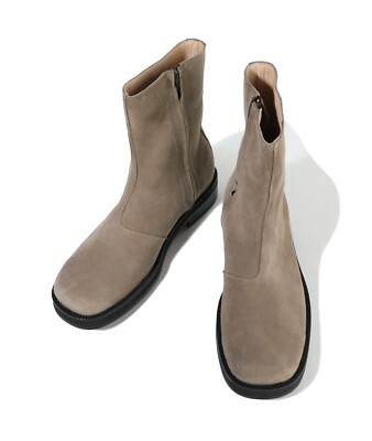 Firenze Atelier Men's Ash Beige Suede Square Toe Chelsea Ankle Boots /W Zippers