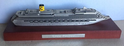 Costa Cruises Model Boat Pacifica Version 1 Silver Metal Wooden Base I/A