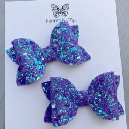 2x Hair Clips Girls Bow Hair Accessories Leather Glitter Piggy Tail Pigtail Bow - Picture 30 of 45