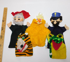 Vintage Lot of 5 Hand Puppets ENZIO 1977 Russ Berrie Animal Fair Handmade Puppet