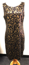 Tahari Black & Gold Animal Patterned Sequin Sleeveless Dress, Size 14