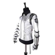 Punk MJ Michael Jackson Classic BAD tour Silver Shine Bodysuit Jacket Apparel
