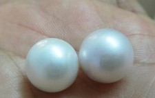 Pair of huge 13mm natural south sea genuine white loose pearl half drilled 89AAA