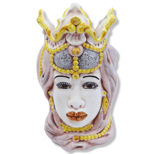 Couple Têtes De Moro en Céramique Caltagirone Avec Couronne Et Turban, H 18 CM - Photo 3 sur 9