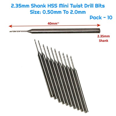 10 Stck. 2,35 mm Schaft HSS Mini Twist Bohrer Bits Präzisionsbohren 0,50 bis 2 mm
