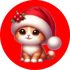 63 Round Christmas Kitten Stickers 1 Inch Party Favor envelope seal Labels