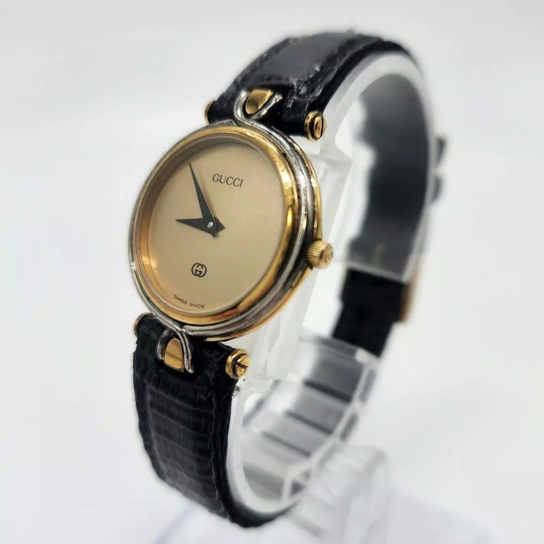 Montre Gucci 4500L Ceinture Lézard Noir Or