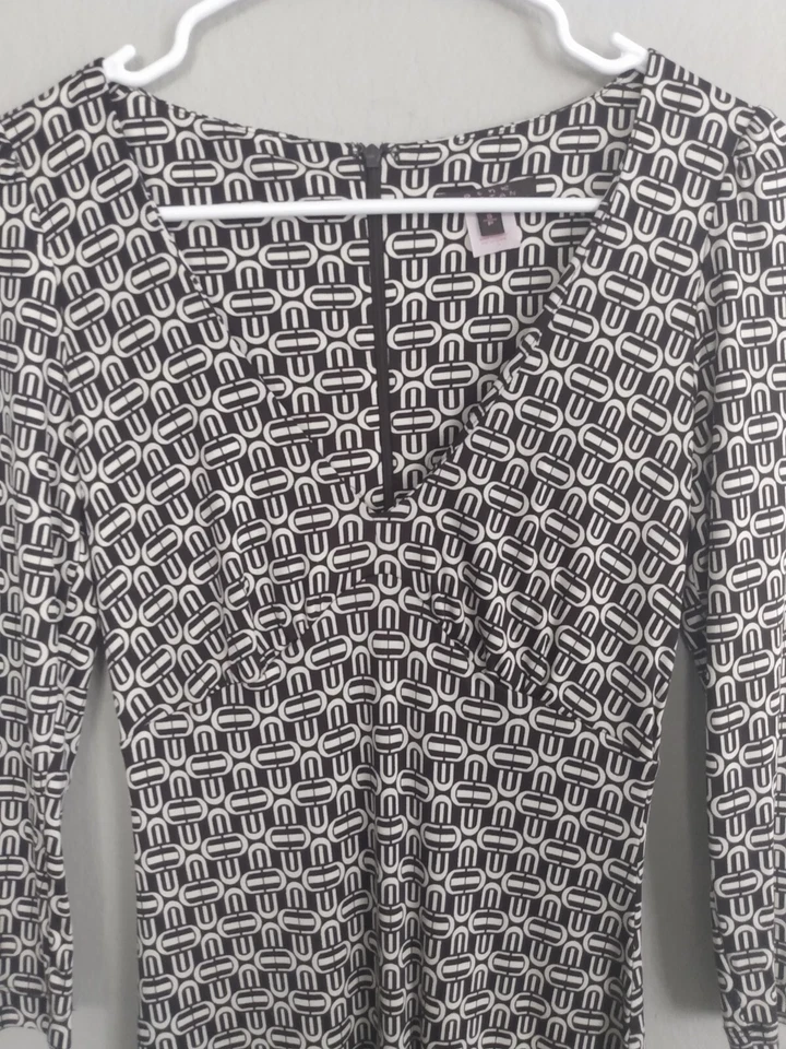 Vestido estilo retro de seda acampanado calce marrón tartán rosa manga 3/4 S Foto 2 de 4