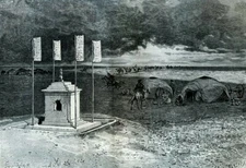 Tomb of a llama., China, Mongolia .......Antique  Engraving  1892