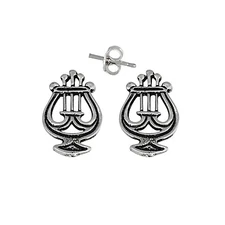 Lira Music Instrument Design Pin Earring Sterling Silver Oxidized | Made in USA