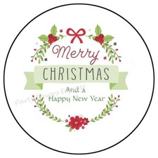 MERRY CHRISTMAS AND A HAPPY NEW YEAR ENVELOPE SEALS LABELS STICKERS PARTY FAVORS