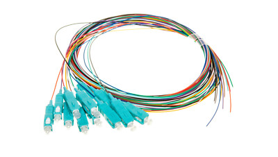 Glasfaser-Pigtail 12 Stück, SC Simplex, OM3 50/125, 2 m, LSZH, 12 Farben 