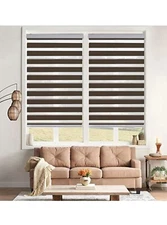 SHECUTE Zebra Light Filtering Roller Shades for Window 58” x 72” - Dark Brown