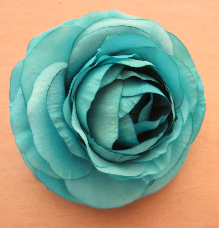 3 1/2" Turquoise Ranunculus Silk Flower Hair Clip,Wedding,Prom,Dance,Luau  