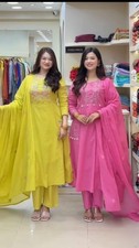 Indian Women Cotton Kurti Pant Dupatta Set Bollywood Ethnic Salwar Kameez Kurta