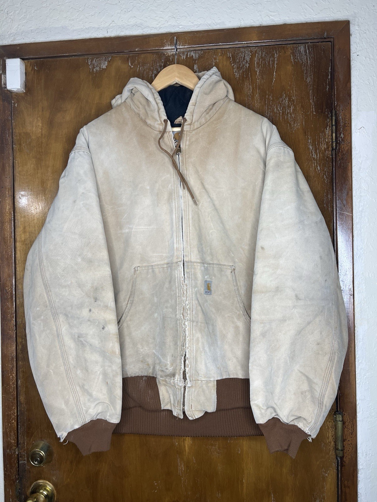 2007 Carhartt Mens J140 Brown Duck Quilt Lined Hood Zip Jacket