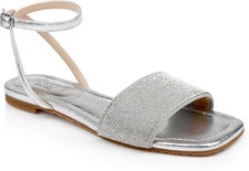 Jewel Badgley Mischka Hadley Flat Sandals - Silver - Size 6 NEW IN BOX 