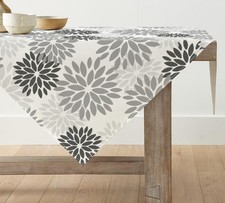 Blumen Tischdecke Grau Dahlien Sommer Tischw&auml;sche K&uuml;che Deko 85x85 cm Polyester