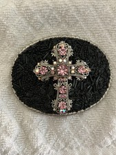 Woman  s/Teen  s Ornate, Pink Cross Belt Buckle