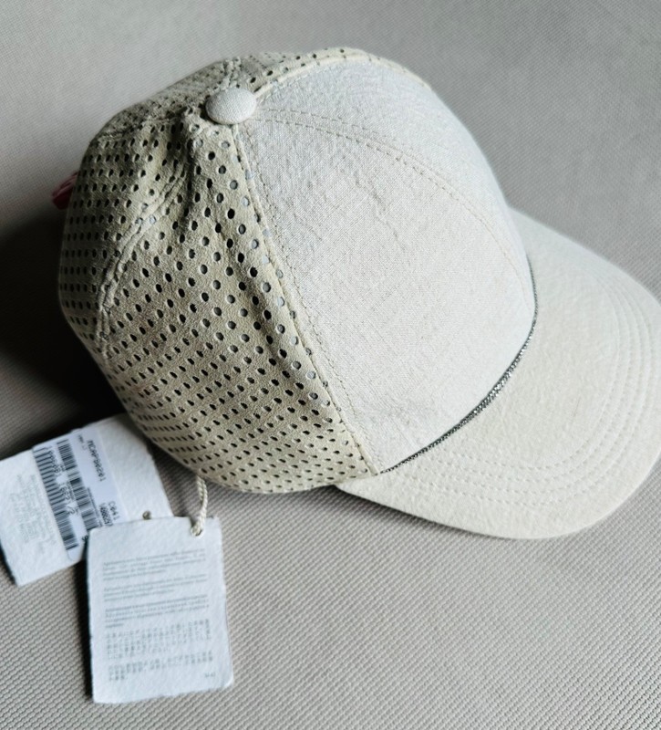 Authentic Brunello Cucinelli Womens beige suede/linen baseball cap Sz:M