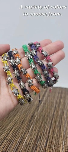 Turtle Bracelet – Adjustable Macrame Bracelet with 5 Silver Tone Turtles - Picture 14 of 15