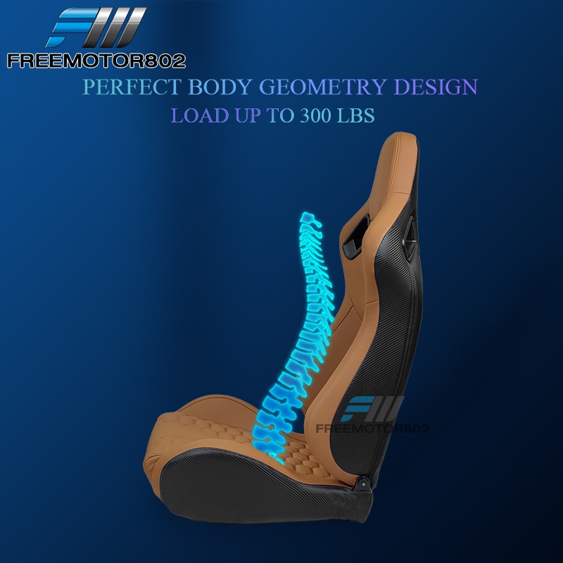 Adjustable Universal Racing Seat Honeycomb Brown PU Leather & Dual Slider x2