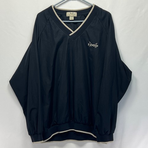 Izod, Vintage Izod Mens Large V Neck Golf Windbreaker Pullover Jacket Navy Black