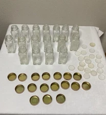 17 Crystal Food Products Glass Spice Jar’s with names, Copper Top.