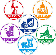 6 Pieces Recycle Sticker Decal for Trash Can, Re-Adjustable Waterproof Bin Label