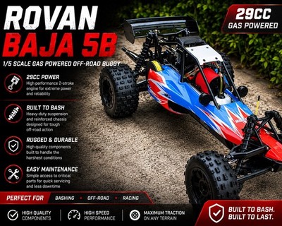 Rovan Baja 5B Maßstab 1:5 RC Benzin Buggy 29cc blau & rot   