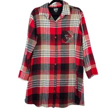 Lazy One Women's Plaid Flannel Night Dress Small/Medium Button Down Moose
