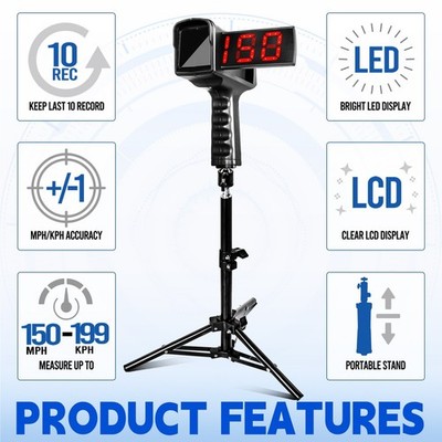 Baseball Ball Radar Speed Training Tool Bundle W/ Tripod,LED+LCD Larger Display