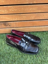 Russell & Bromley Women Black Croc Leather Loafers Flat Shoes Size 39.5 UK 6.5