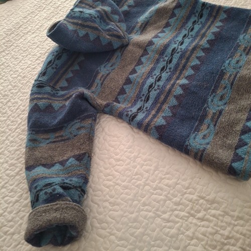 Vintage 90s Y2K Wool Blend Southwest Aztec Hooded Coat Gray Blue Blanket USA - Bild 11 von 14