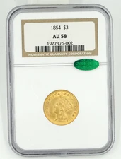 1854 NGC & CAC AU58 $3 Gold Indian Princess