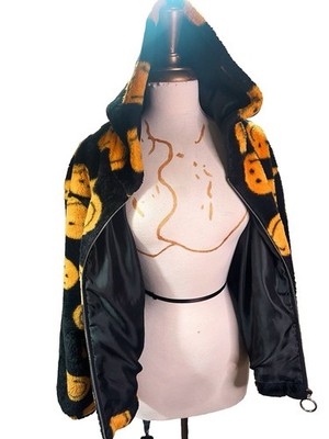 Free Haven Zip Up Hoodie Size M Unisex Fuzzy Soft Smile Graphic Dopamine Jacket