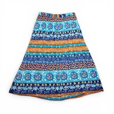 Vintage 90s Multicolor Rayon Patterned Midi Skirt Size Large
