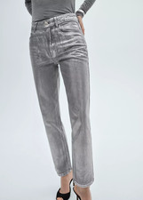 NWT Mango MNG Straight Foil Jeans Metallic Mi...