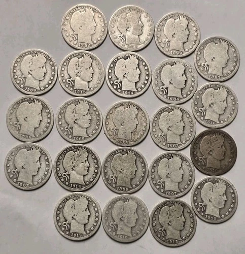 Lot of 22 Barber Quarters