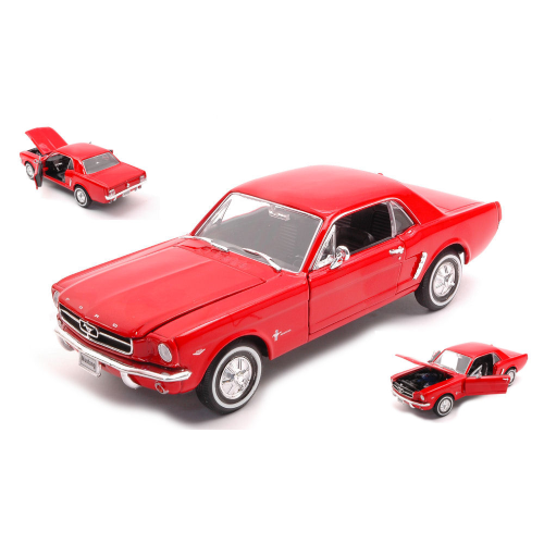 Ford Mustang Coupe' 1964 Red 1:24 Welly Auto Stradali -D- Neues Modell-image