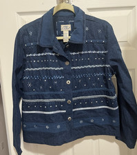 Koret City Blues Vintage 80's Long Sleeve Denim Top SizeL Sequin Metal Buttons