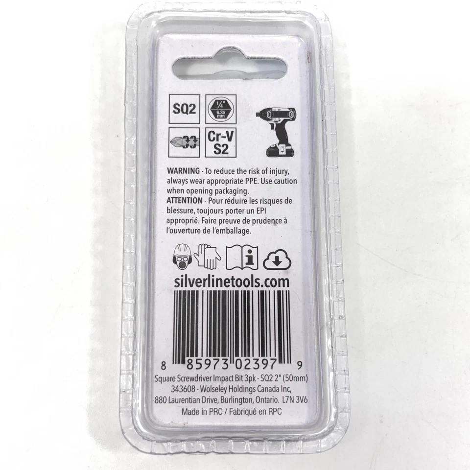 5 Packages Silverline Square Screwdriver Impact Bits 2" SQ2 - 3 Bits per Package Foto 3 de 3