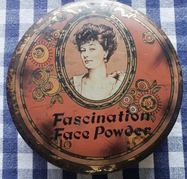 Fascination Face Powder Tin 2x5 inches 2 inches deep. Made in England