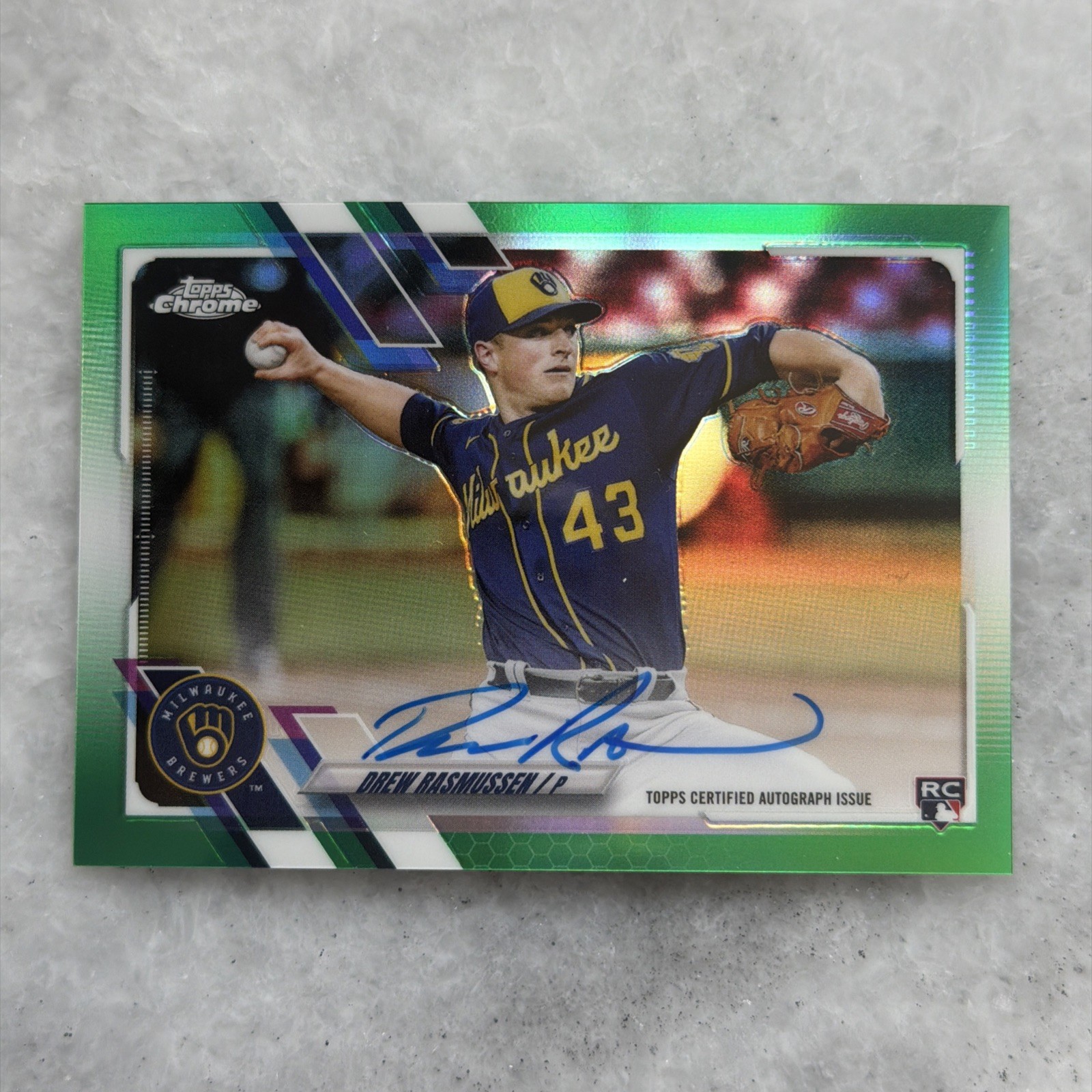 2021 Topps Chrome - Drew Rasmussen Rookie Autograph Green Refractor /99 On Card
